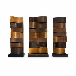 Handcrafted Wood Totem Sculptures Set of 3 | Modern Rustic